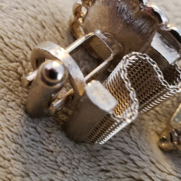 Designer cufflinks by DANTE gold mesh and emerald gem - Picture 6 of 12